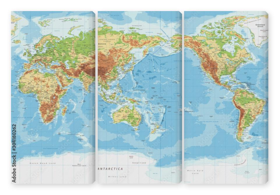 Obraz Tryptyk World Map - Pacific View -