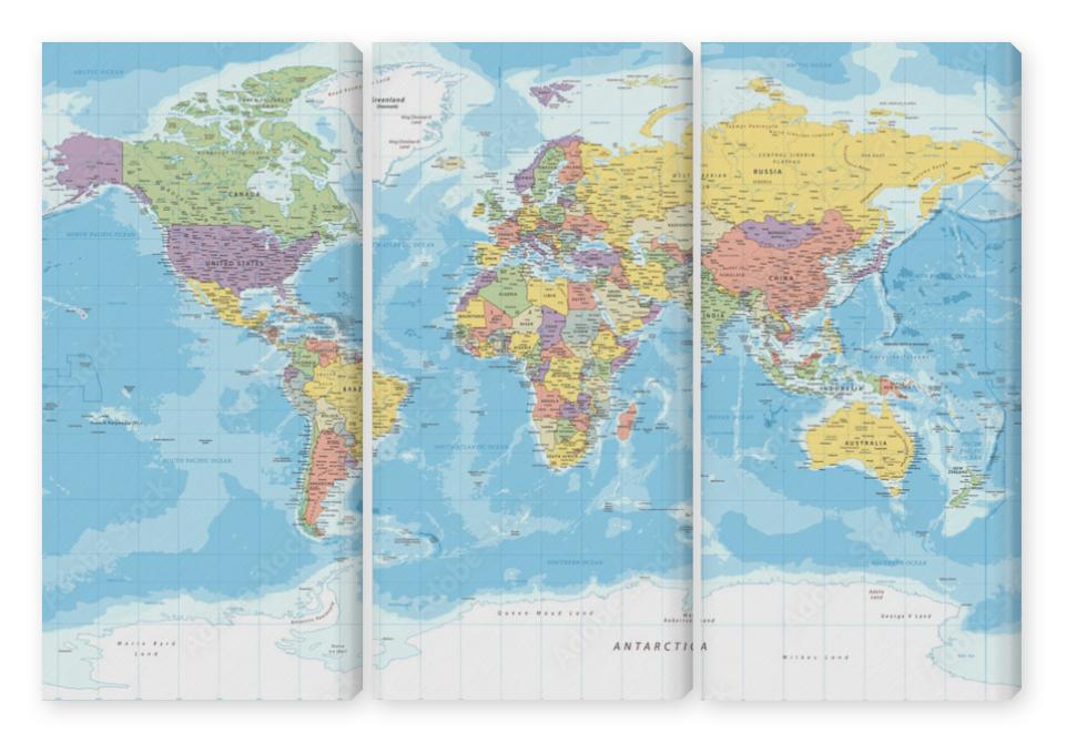 Obraz Tryptyk World Map - Political - Vector