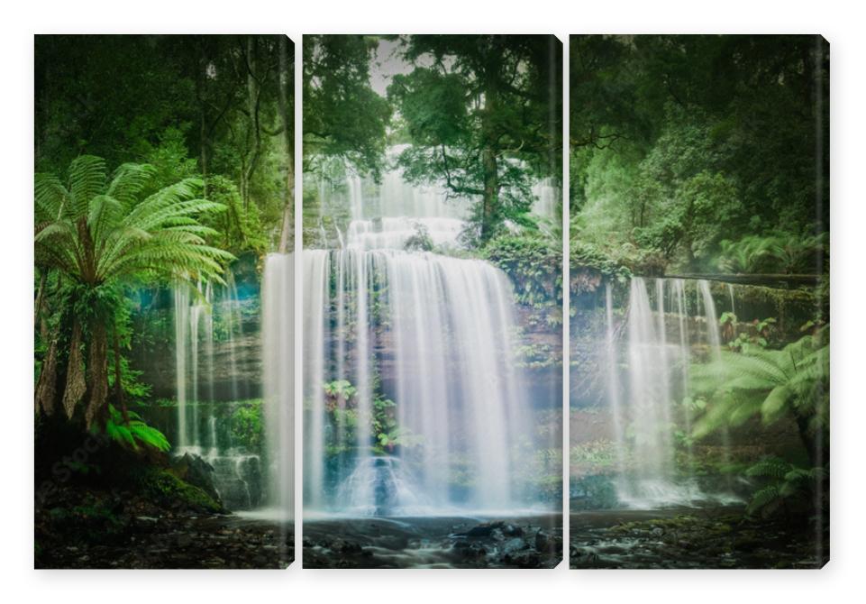 Obraz Tryptyk Waterfall in dense rainforest