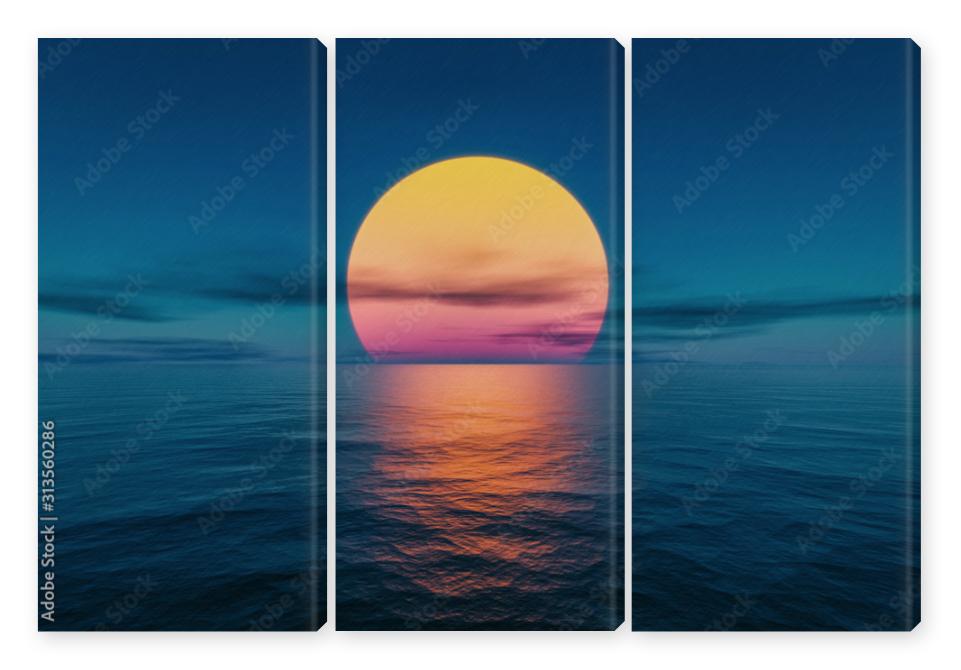 Obraz Tryptyk great sunset over the ocean