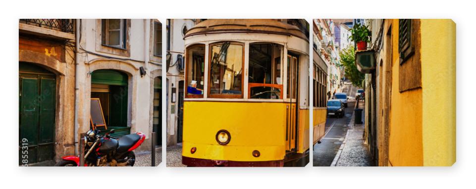 Obraz Tryptyk Yellow vintage tram on the