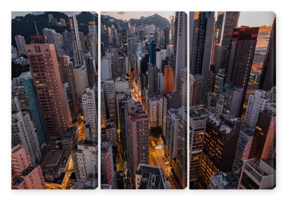 Obraz Tryptyk Hong Kong Cityscape Night