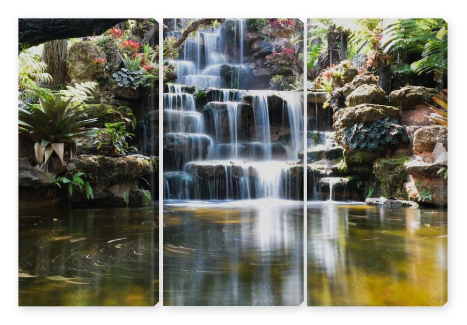 Obraz Tryptyk waterfall in japanese garden