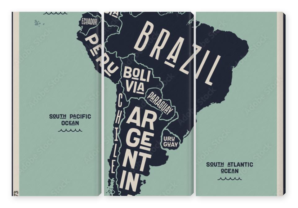 Obraz Tryptyk Map South America. Poster map