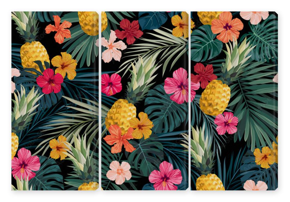 Obraz Tryptyk Seamless hand drawn tropical