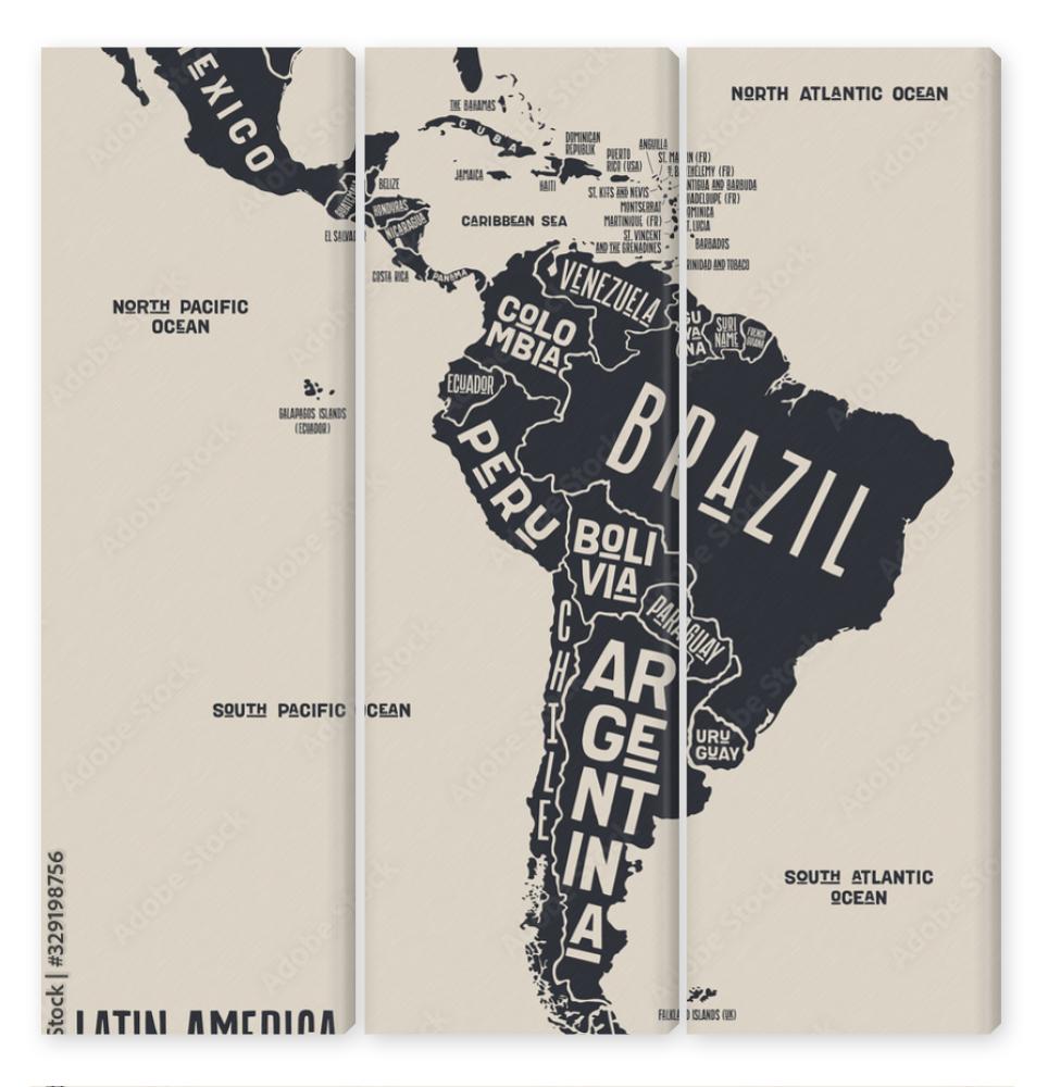 Obraz Tryptyk Map Latin America. Poster map