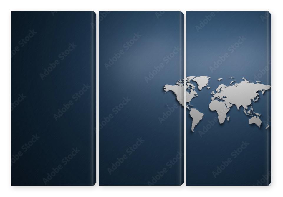 Obraz Tryptyk World map on blue background