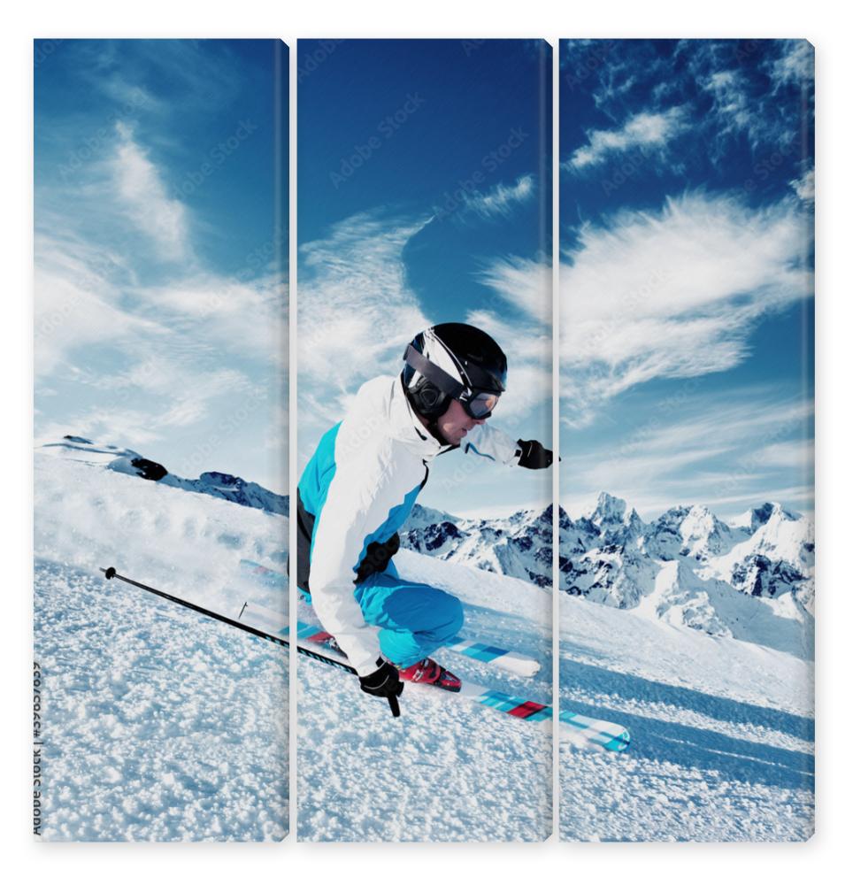 Obraz Tryptyk Skier in mountains, prepared