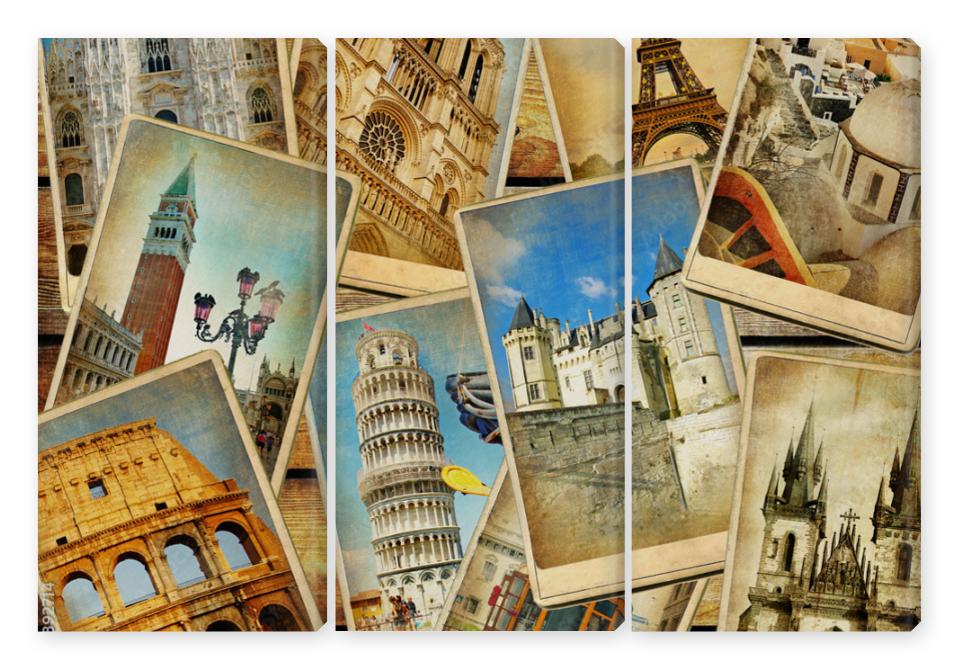 Obraz Tryptyk vintage travel collage