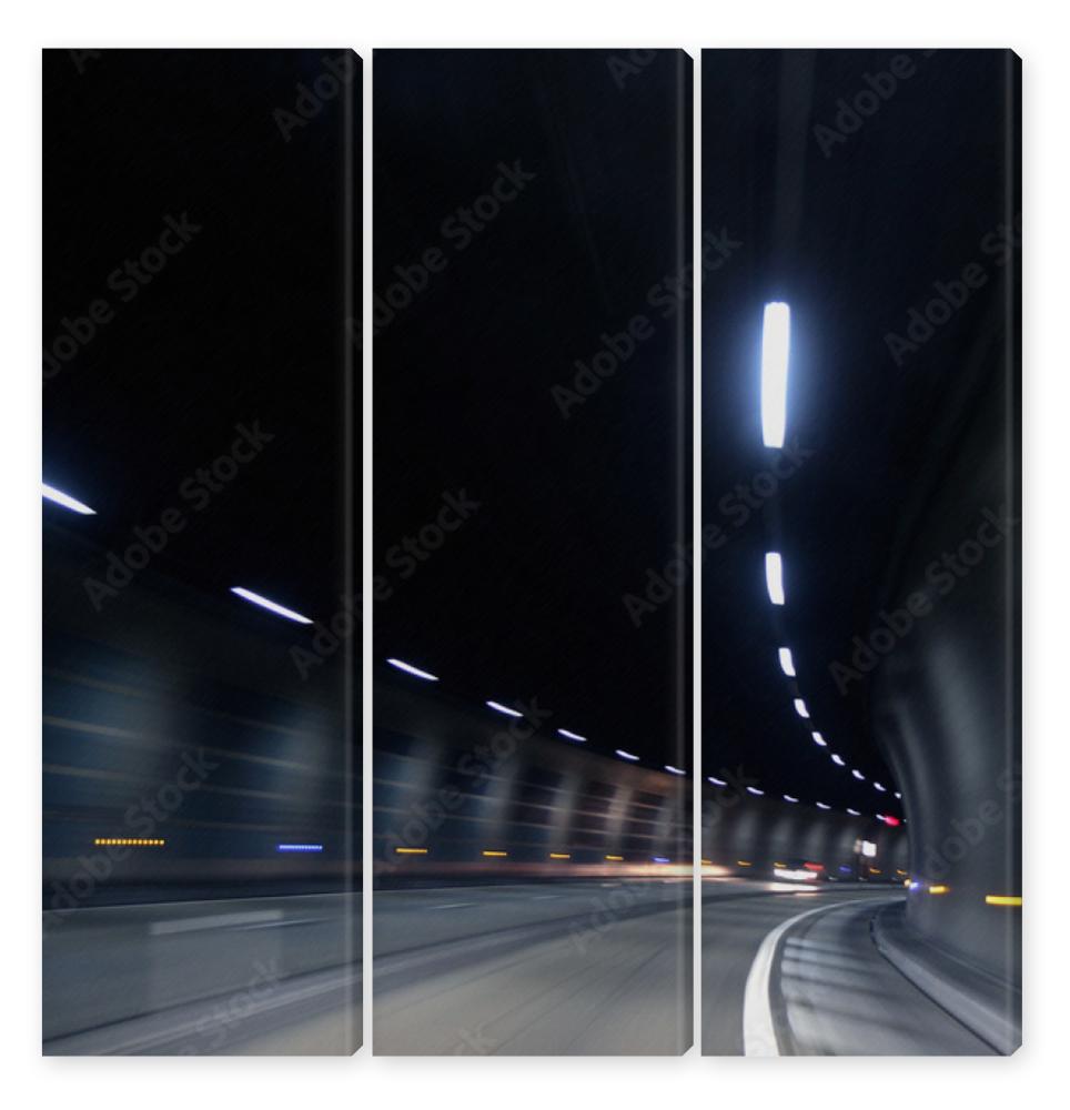Obraz Tryptyk fast motion in dark tunnel