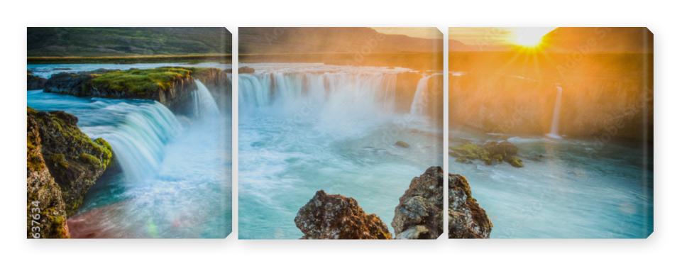 Obraz Tryptyk Iceland, Godafoss at sunset,