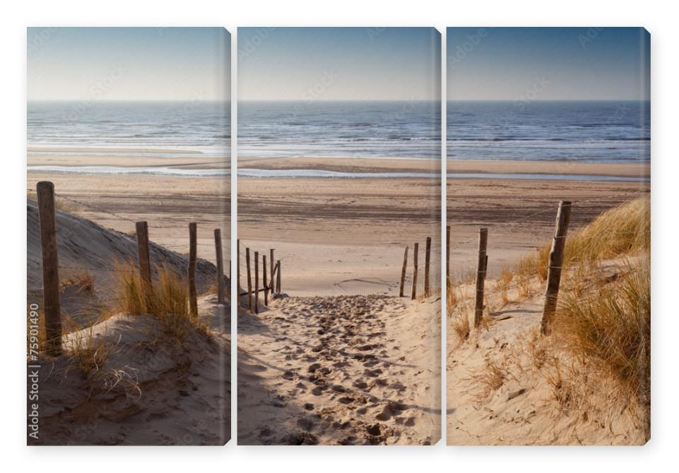 Obraz Tryptyk sand path to North sea at