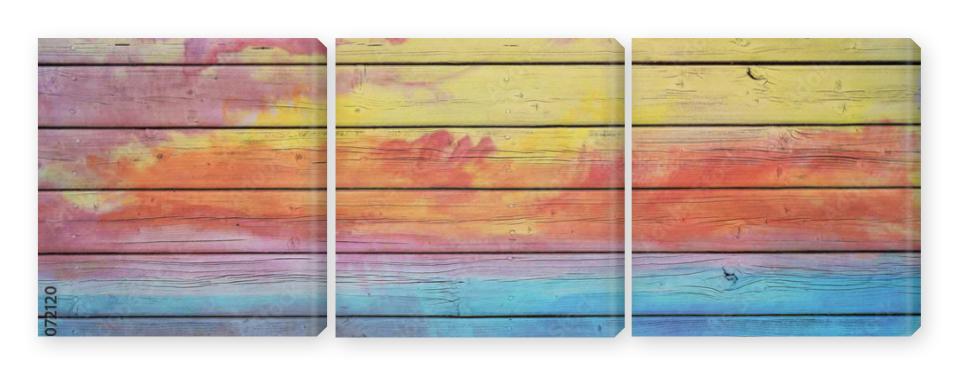 Obraz Tryptyk Old wooden board in rainbow
