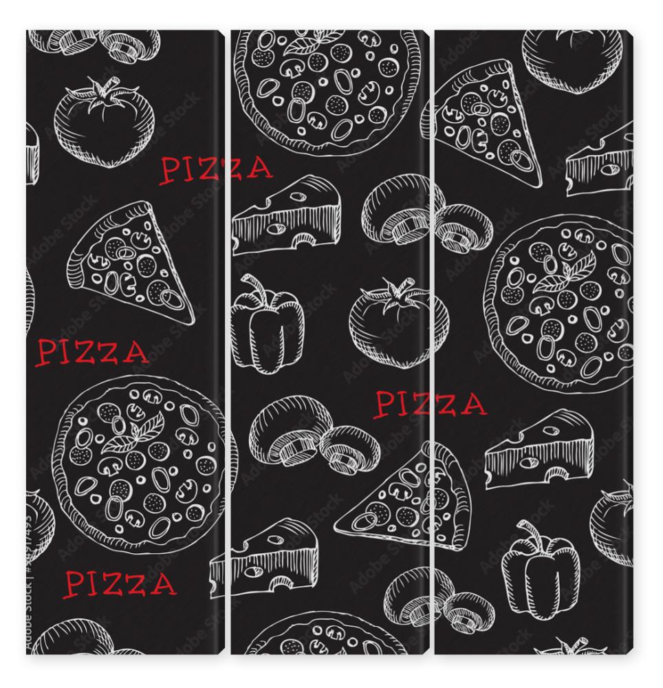 Obraz Tryptyk Seamless pizza pattern. Retro