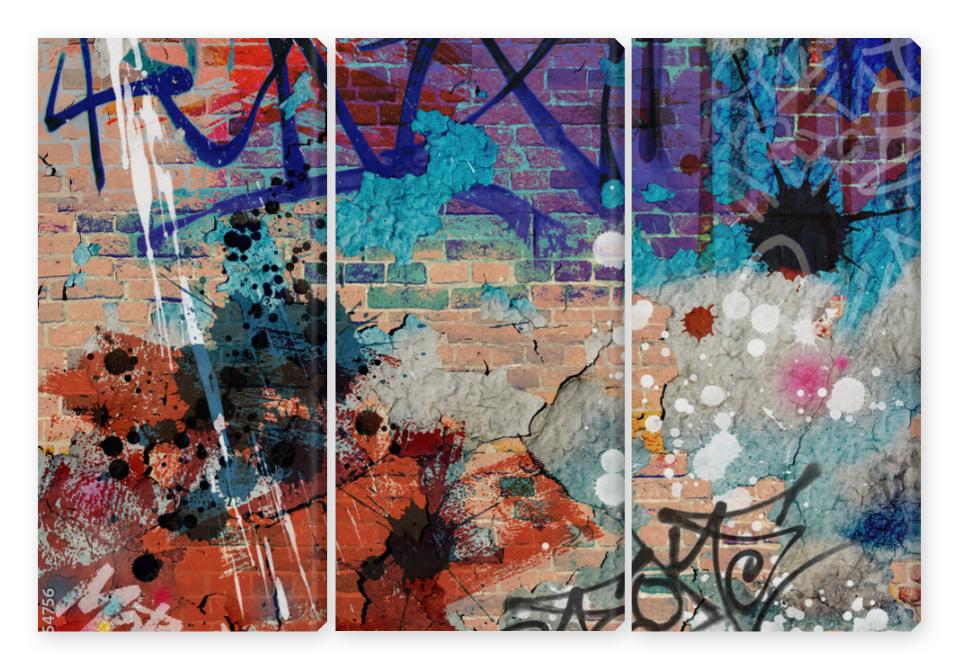 Obraz Tryptyk A Messy Graffiti Wall