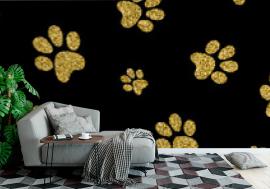 Tapeta Gold dog paw seamless pattern