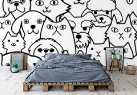 Tapeta seamless doodle dogs and cats