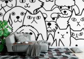 Tapeta seamless doodle dogs and cats