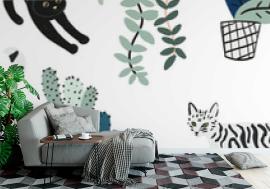Tapeta Cute cats and house plants on