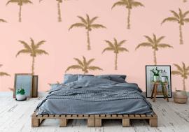 Tapeta Palm trees gold on pink retro
