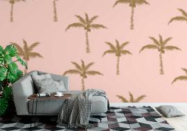 Tapeta Palm trees gold on pink retro