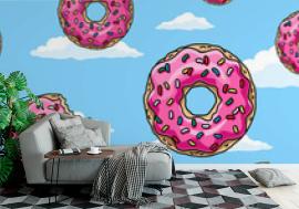 Tapeta Cartoon donuts with pink glaze